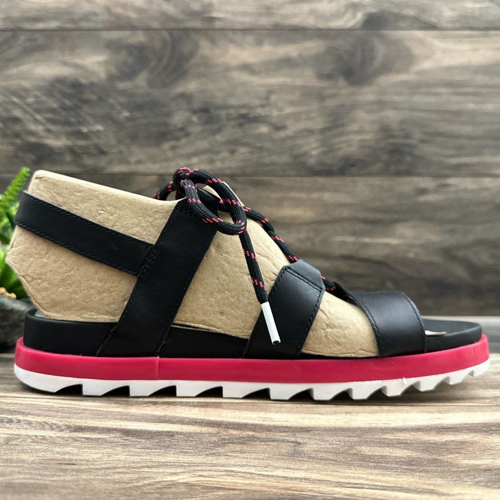 NIB Sorel Roaming Lace 7.5 Slingback Gladiator Flat Leather Sandals Black Pink - Picture 7 of 12